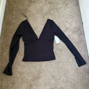 Chic Black V-Neck Long Sleeve Top